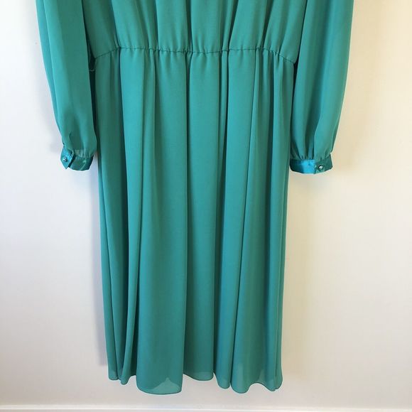 Vintage 1980's Ursula of Switzerland Chiffon Cocktail Dress Aqua Green Size 14 - Picture 13 of 14